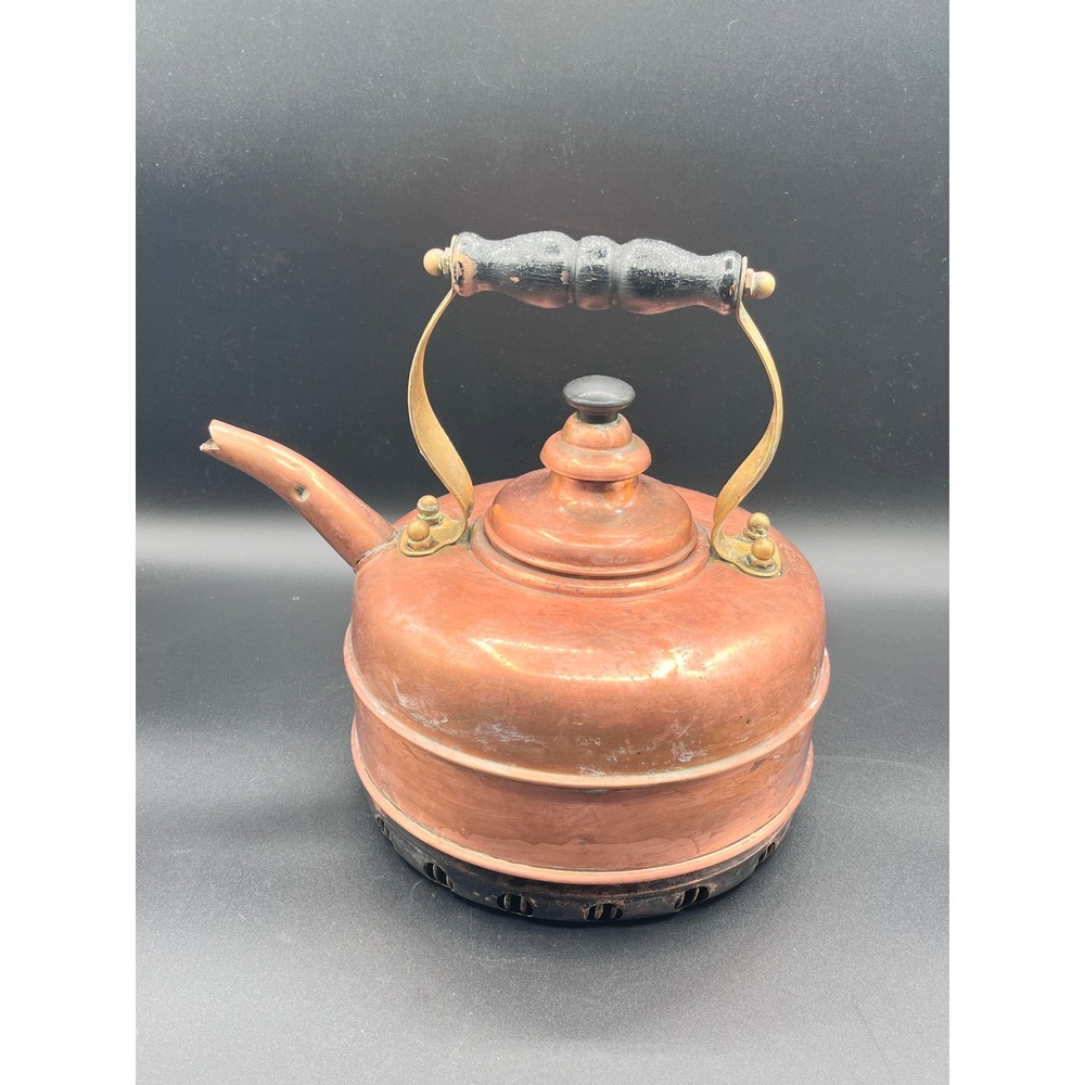 Vtg Simplex Patent Tea Kettle Solid Copper Made In England 4007-402190 Wood‎